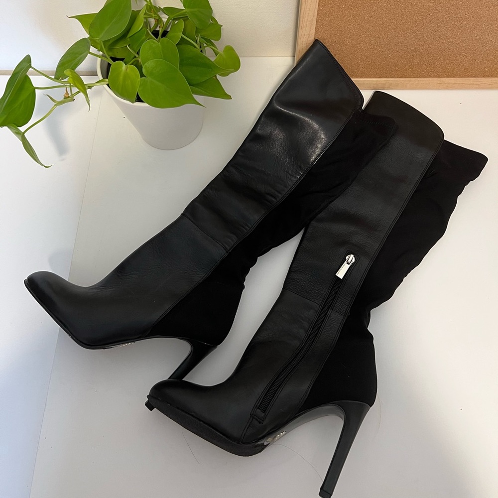 Vince Camino Knee High Pull On Black Leather Boots